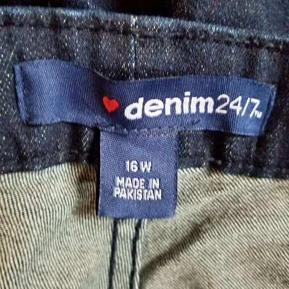 Denim 24/7 Grommet Jeans Women's 14W Blue Ankle Stretch Denim Raw Hem (Altered) - Picture 4 of 7